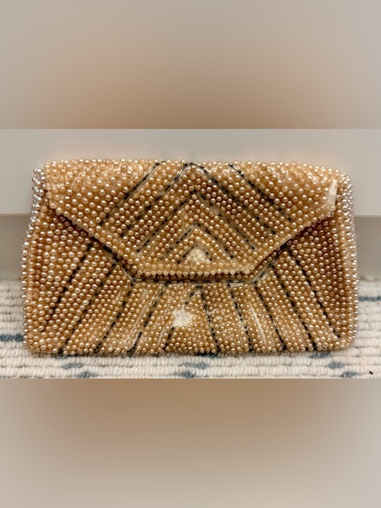 Ricci Handbags - RICCI Vintage 50’s/60’s Creamy Faux Pearl Chevron Beaded Envelope Clutch Purse
